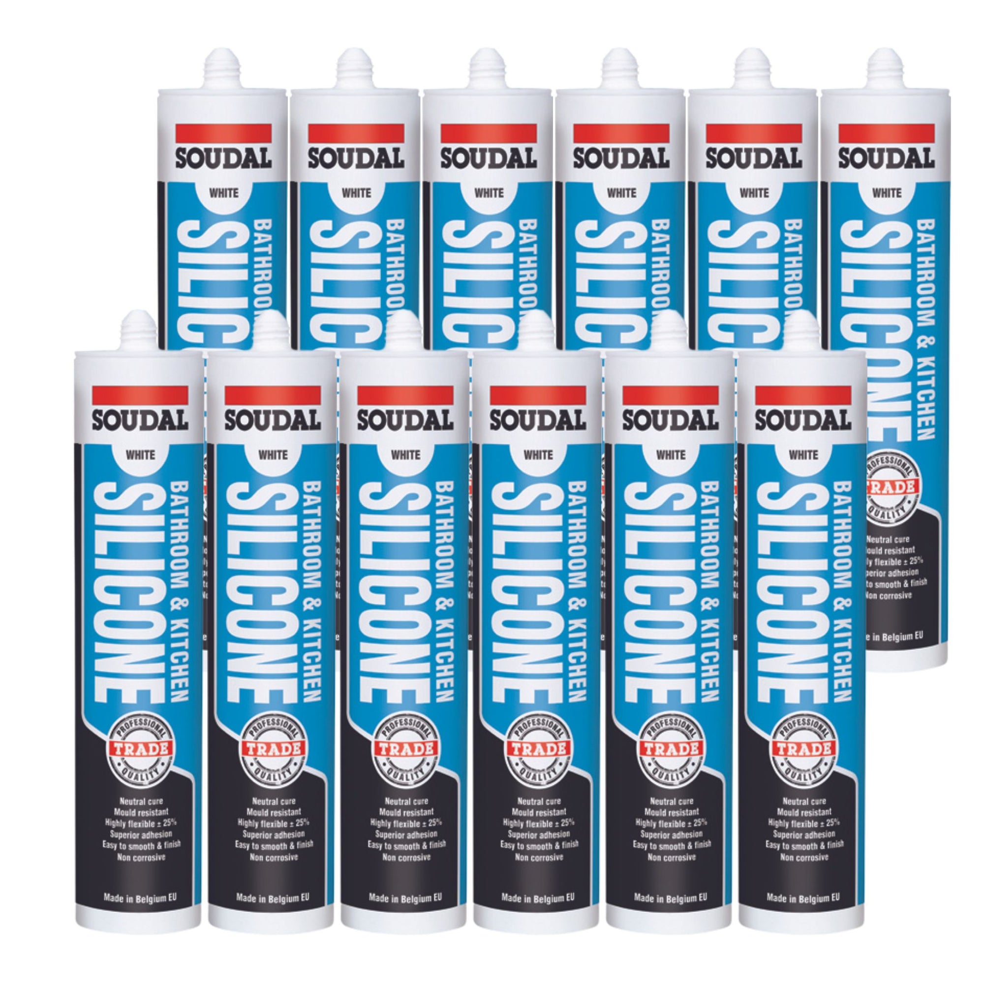 Soudal 127783 Trade Quality Professional Bathroom & Kitchen Silicone White 300ml (12 Pack) - South East Clearance Centre