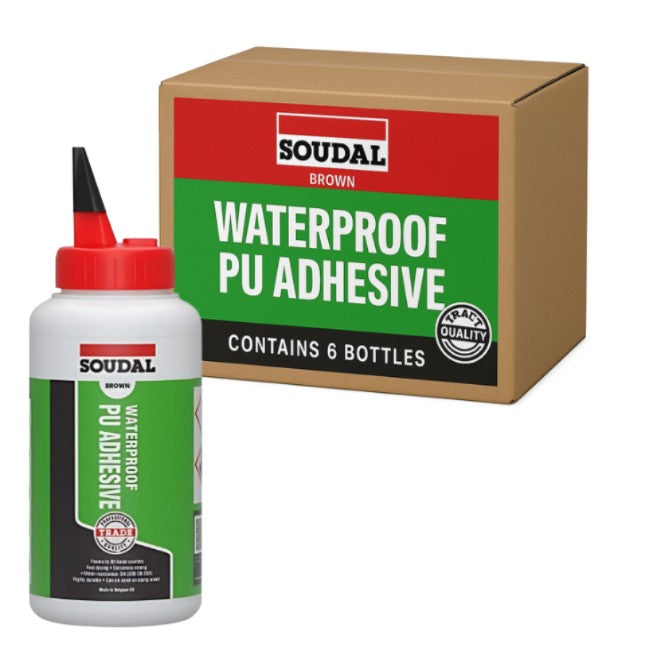 Soudal 130318 Waterproof PU Adhesive 750g - D4 Polyurethane Timber Glue (Box of 6)