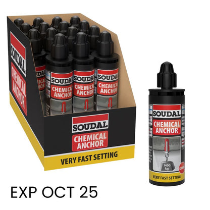 (12 pack) Soudal 125538 Soudafix CA 1400 Very Fast Setting Chemical Anchor 165ml Grey - Exp Oct 25