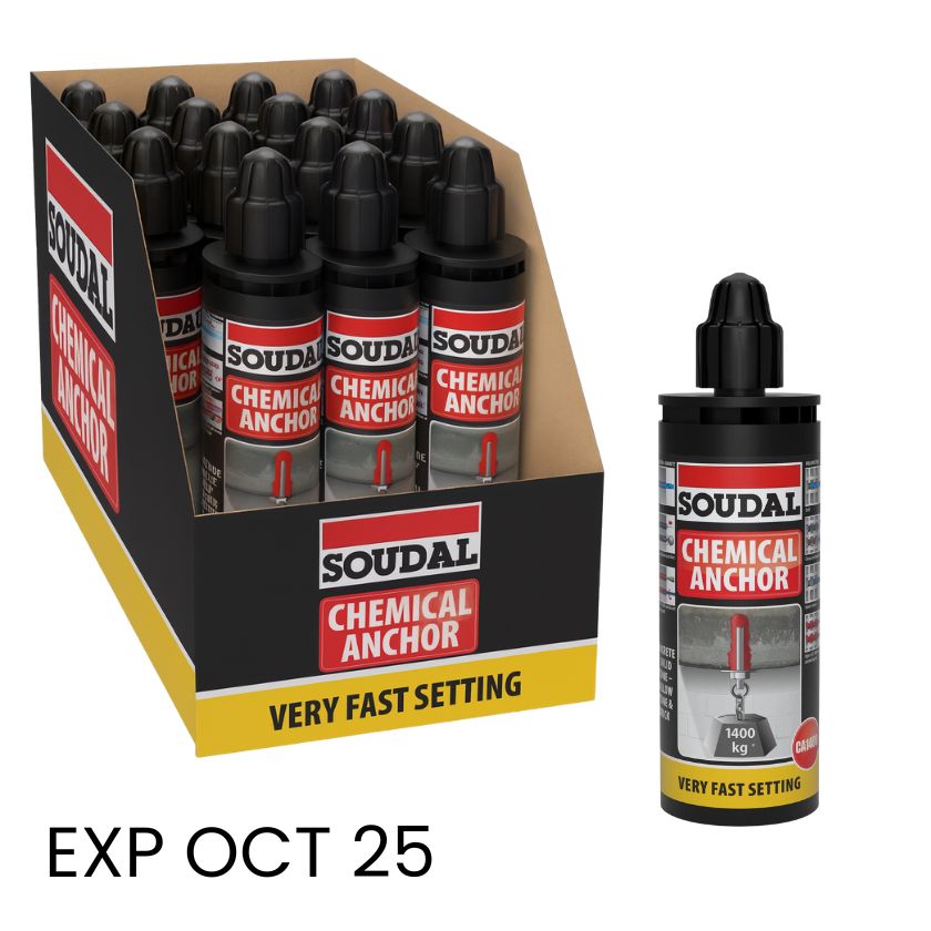 (12 pack) Soudal 125538 Soudafix CA 1400 Very Fast Setting Chemical Anchor 165ml Grey - Exp Oct 25