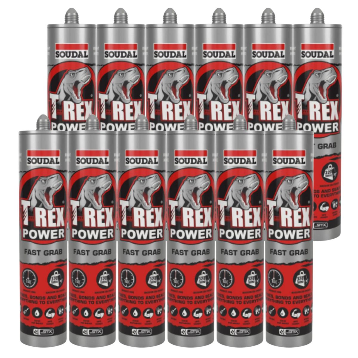 Soudal 121970 T-Rex Power Fast Grab 290ml SMX® Polymer Sealant Adhesive Steel Grey (12 Pack) - South East Clearance Centre