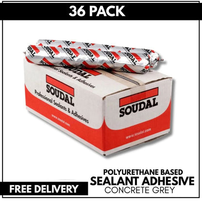 (12 Pack) -  Soudal Soudaflex 42FX Construction Polyurethane Joint & Adhesive Sealant- Concrete Grey 600ml - South East Clearance Centre