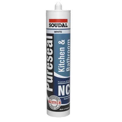 Soudal 132668 Pureseal Kitchen & Bathroom Neutral Silicone White 300g (Box of 20) - South East Clearance Centre