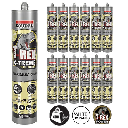 Soudal 154759 T-Rex X-TREME Xpress Maximum Grab (Box of 12) - WHITE - South East Clearance Centre