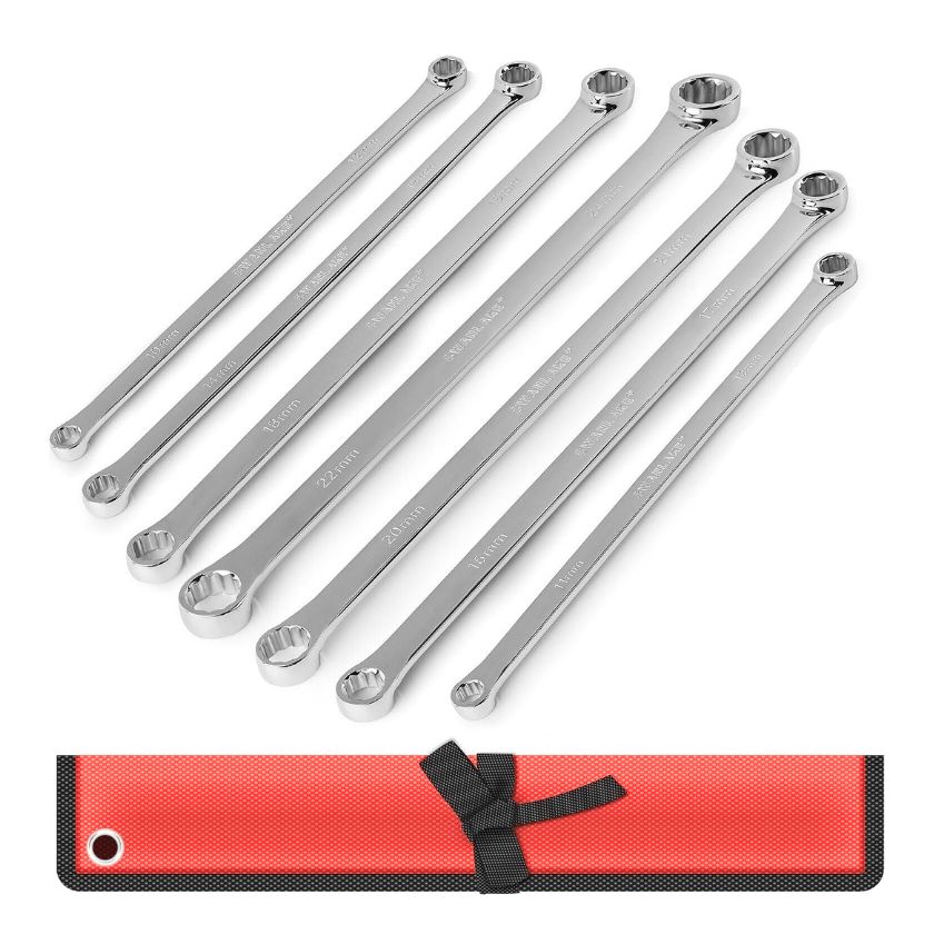 7-Piece Extra Long Double Box Offset Wrench Spanner Set (8-24mm) with Pouch