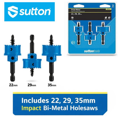 Sutton 22-32mm 1/4-Hex Bi-Metal Holesaw Set for Sheetmetal - 3 Piece H119S3 - South East Clearance Centre