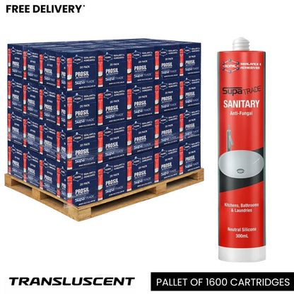 (Pallet of 1600 Cartridges) Admil SupaTrade Sanitary Kitchen Bathroom and Laundry Silicone - Transculent Clear 300mL - South East Clearance Centre