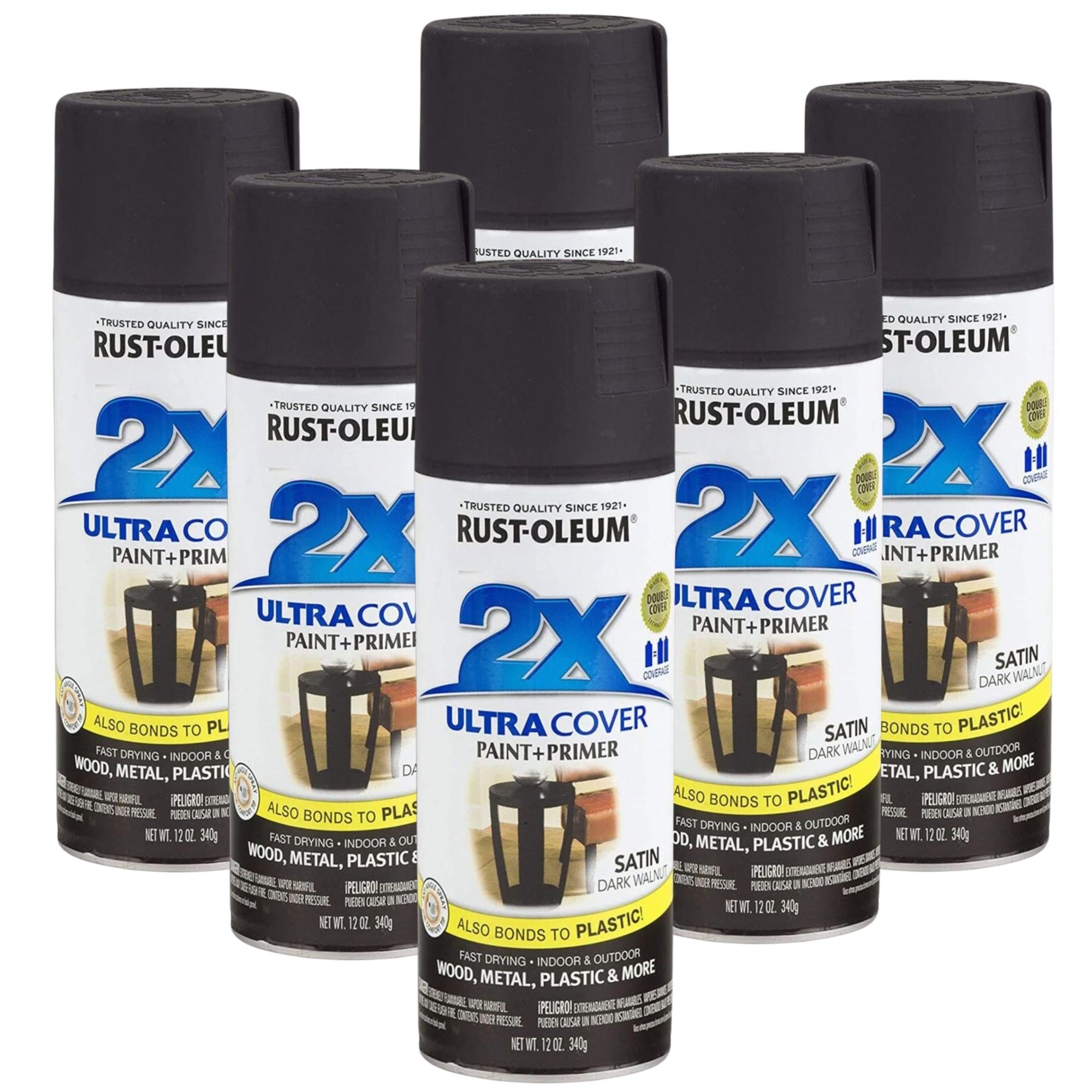 Rust-Oleum  2x Ultra Cover 340g Satin Dark Walnut (6 Cans) - South East Clearance Centre