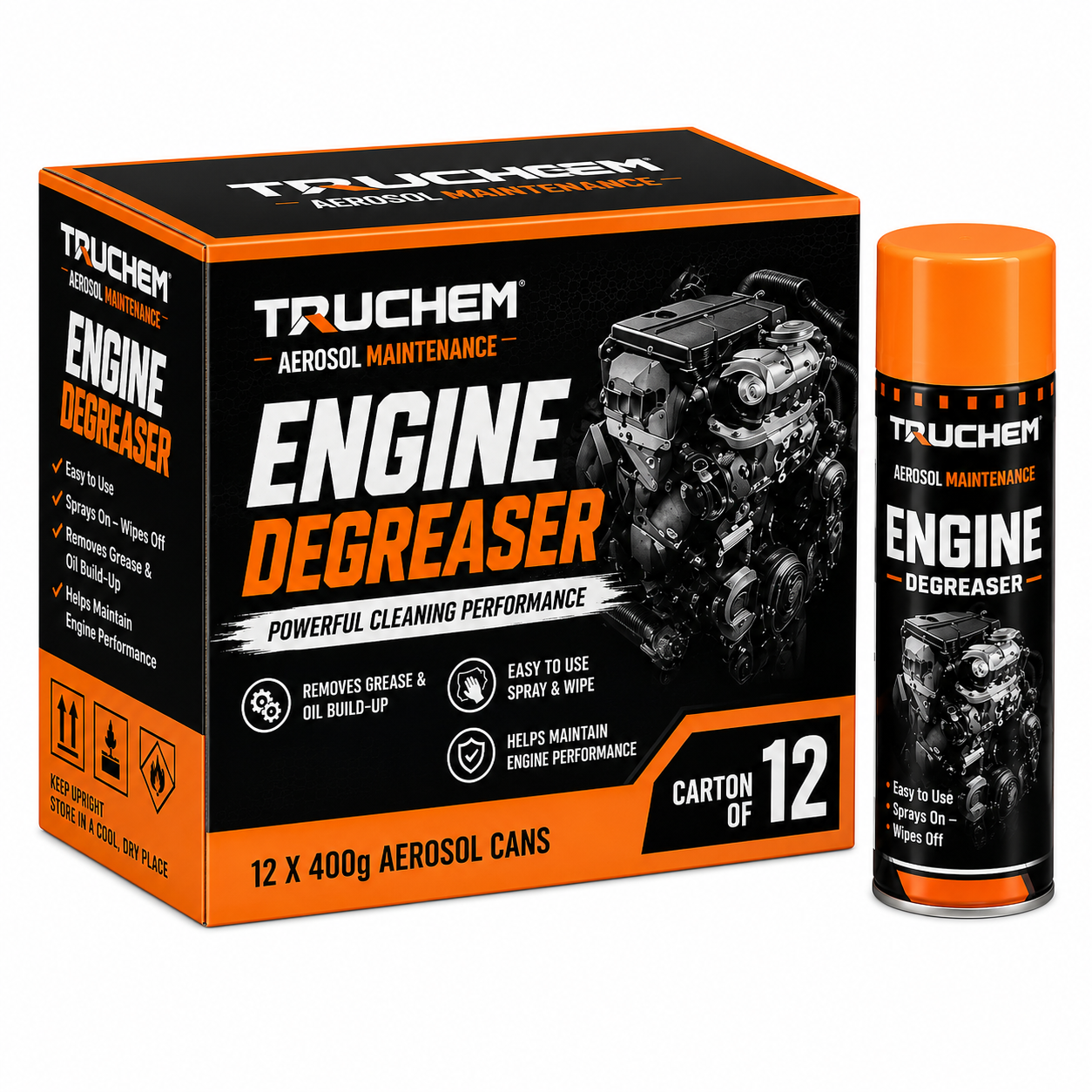 TRUCHEM Engine Degreaser Aerosol Spray 400g – Heavy Duty Cleaner – Carton of 12