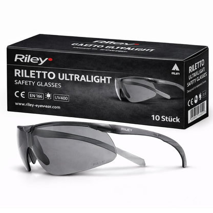 RILETTO ULTRA-LITE BLACK SAFETY GLASSES (10 Pack) - South East Clearance Centre