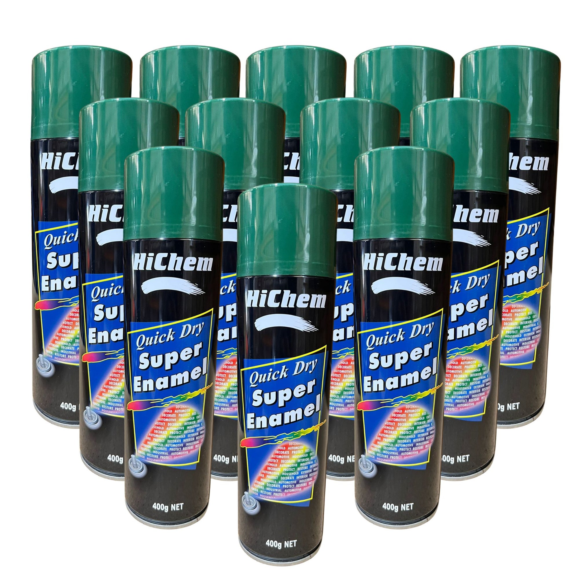 Hichem Quick Dry Super Enamel Spray Paint 12 Cans - Bottle Green - South East Clearance Centre
