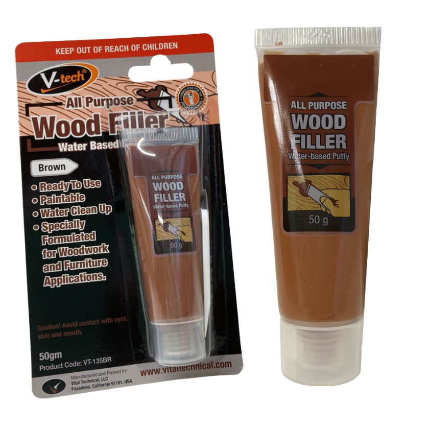 V-TECH VT-135BR WOOD FILLER BROWN 50G - South East Clearance Centre