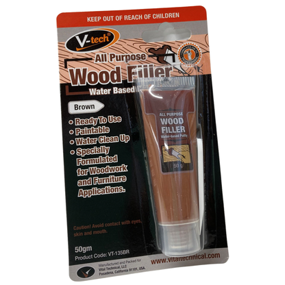 V-TECH VT-135BR WOOD FILLER BROWN 50G - South East Clearance Centre