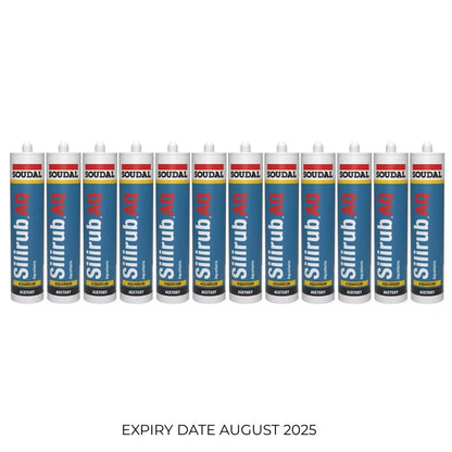 (12 Pack) Soudal 102543 Silirub AQ Aquarium High Modulus Acetic Silicone 310ml Translucent Box of 15 407046 - South East Clearance Centre