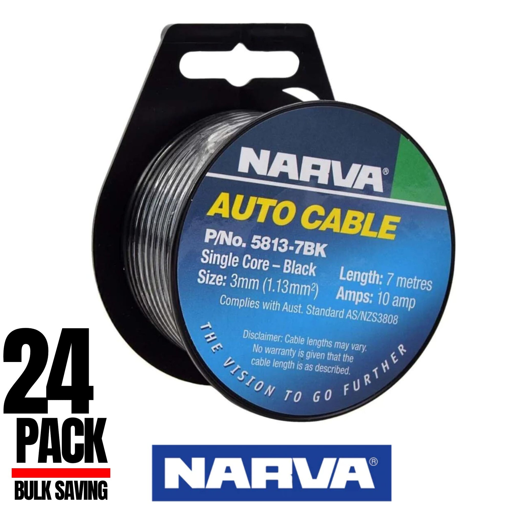 (24 PACK) Narva 10A 3mm Black Single Core Cable (7M) - 5813-7Bk - South East Clearance Centre