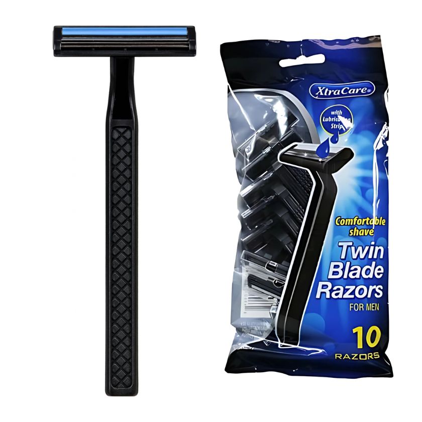 XtraCare Twin Blade Razors for Men – 10 Pack Disposable Razors with Lubricating Strip - South East Clearance Centre