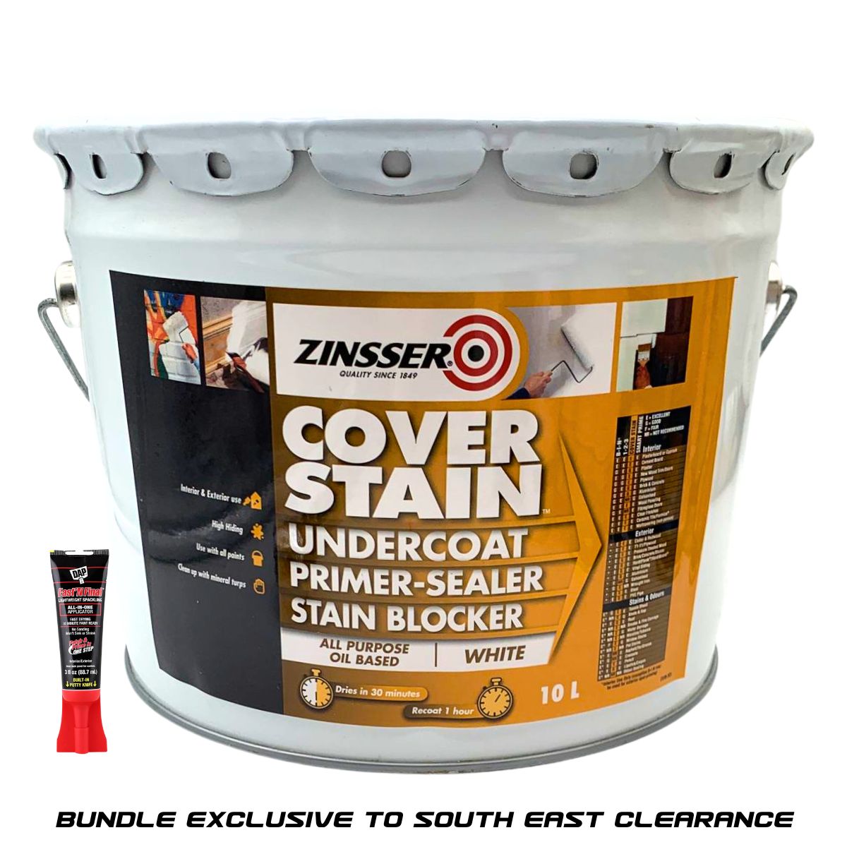 Zinsser 10L CoverStain Primer Sealer Stain Blocker + Dap Bundle - South East Clearance Centre
