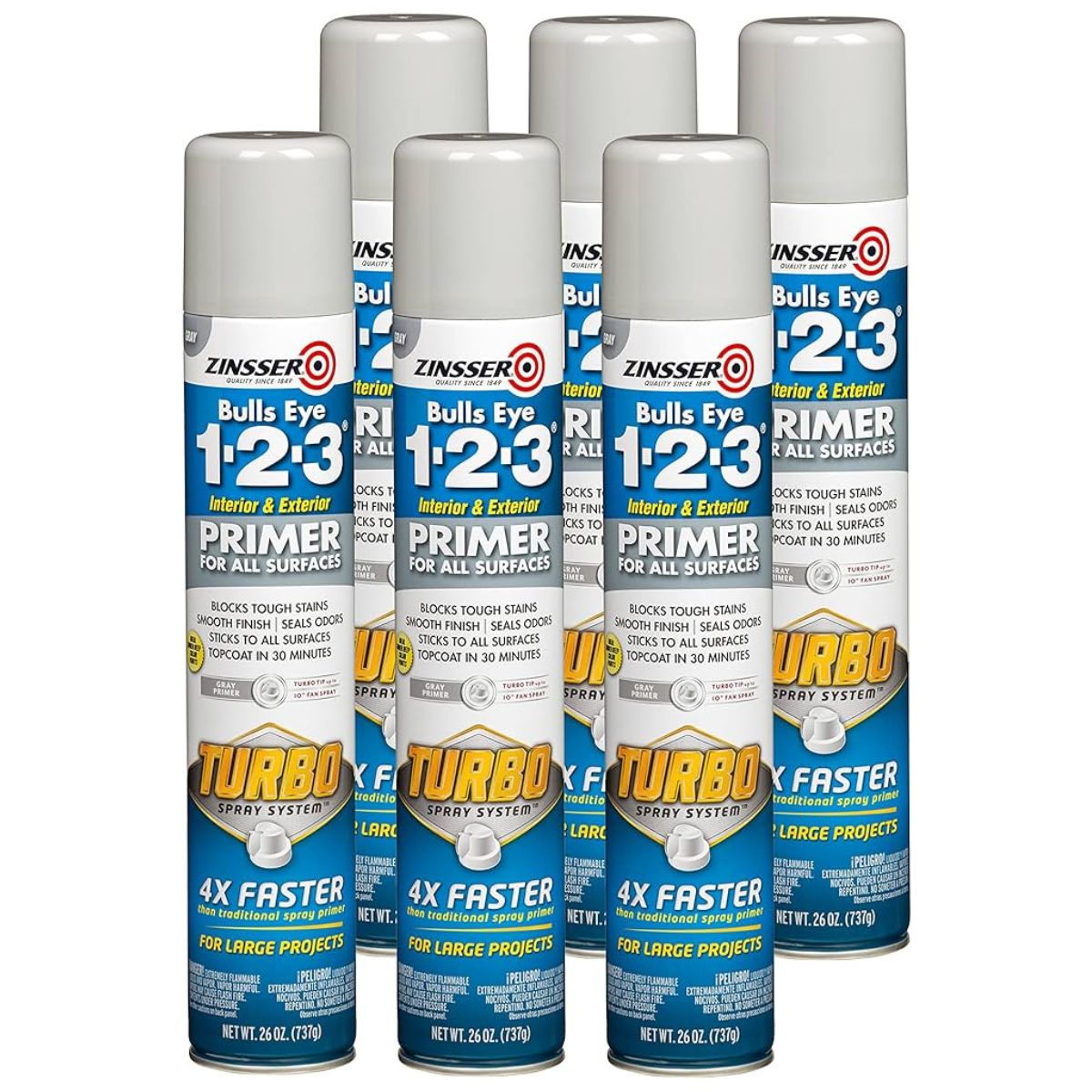 Zinsser Bulls Eye 1-2-3 Primer With Turbo Spray System, Grey | 738grams - South East Clearance Centre