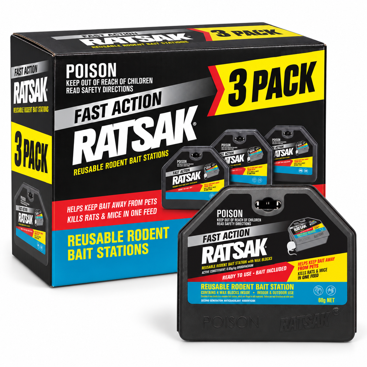 RATSAK Fast Action Reusable Rodent Bait Station (3 Pack)