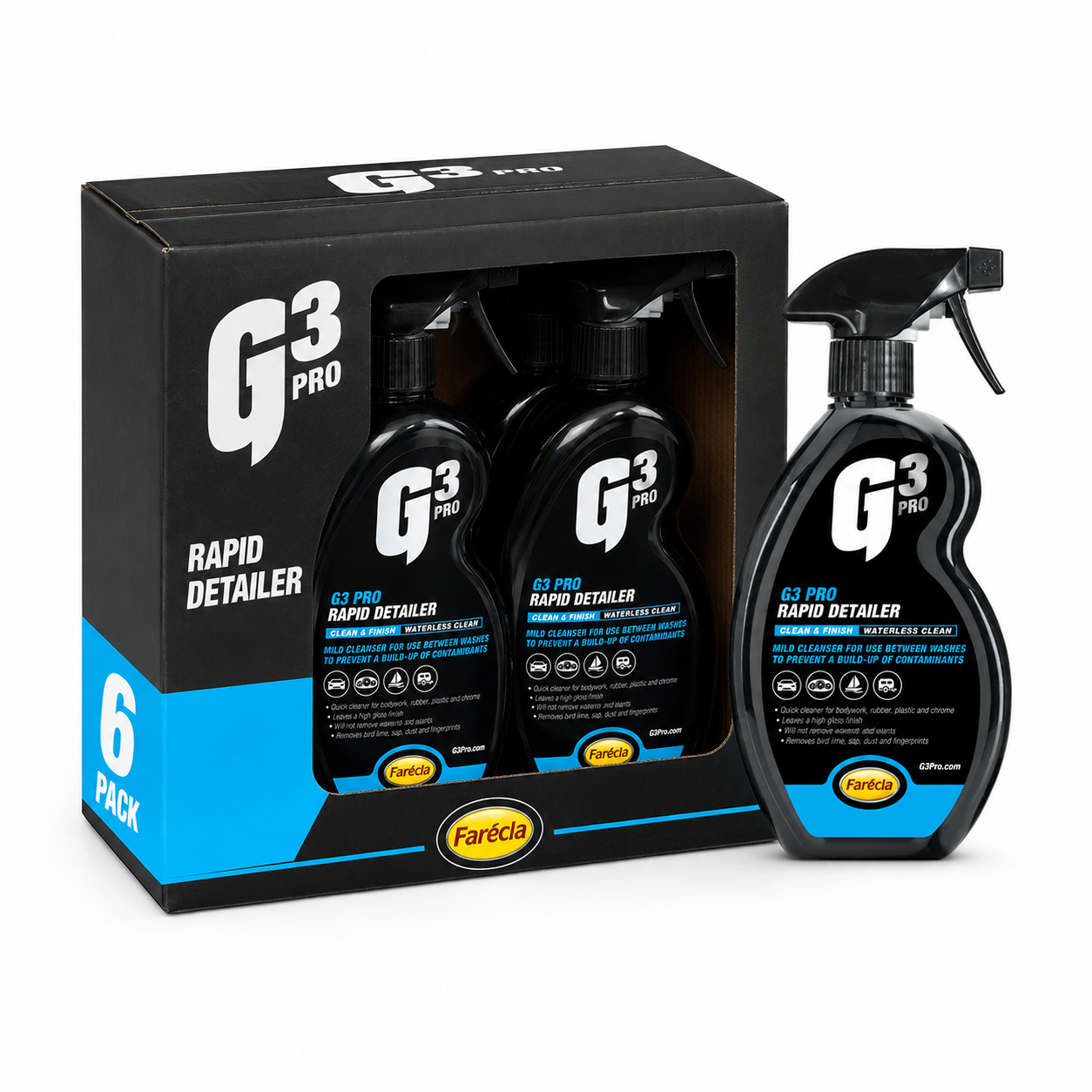 ( 6 Pack) FARECLA G3 Pro Rapid Detailer 500ml High Gloss Bodywork Cleaner Wax -