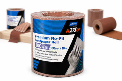 Norton A275OP Premium No-Fil Sandpaper Roll 180 Grit – 100mm x 10m