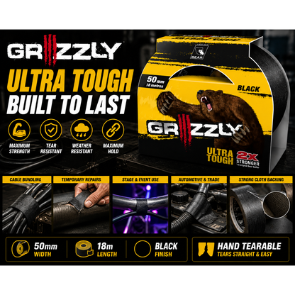 BEAR GRIZZLY Ultra Tough Gaffer Tape Black 50mm x 18m - South East Clearance Centre