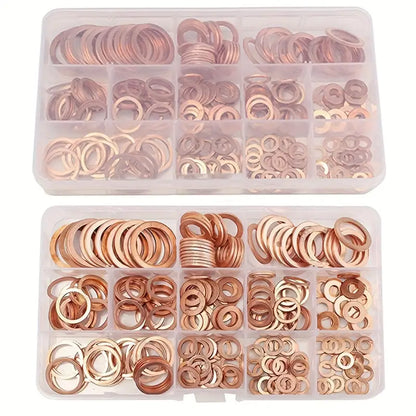 300-Piece Copper Washer Assortment Kit (M5–M20) – Flat Ring Seals for Automotive, Plumbing, and Industrial Applications - South East Clearance Centre