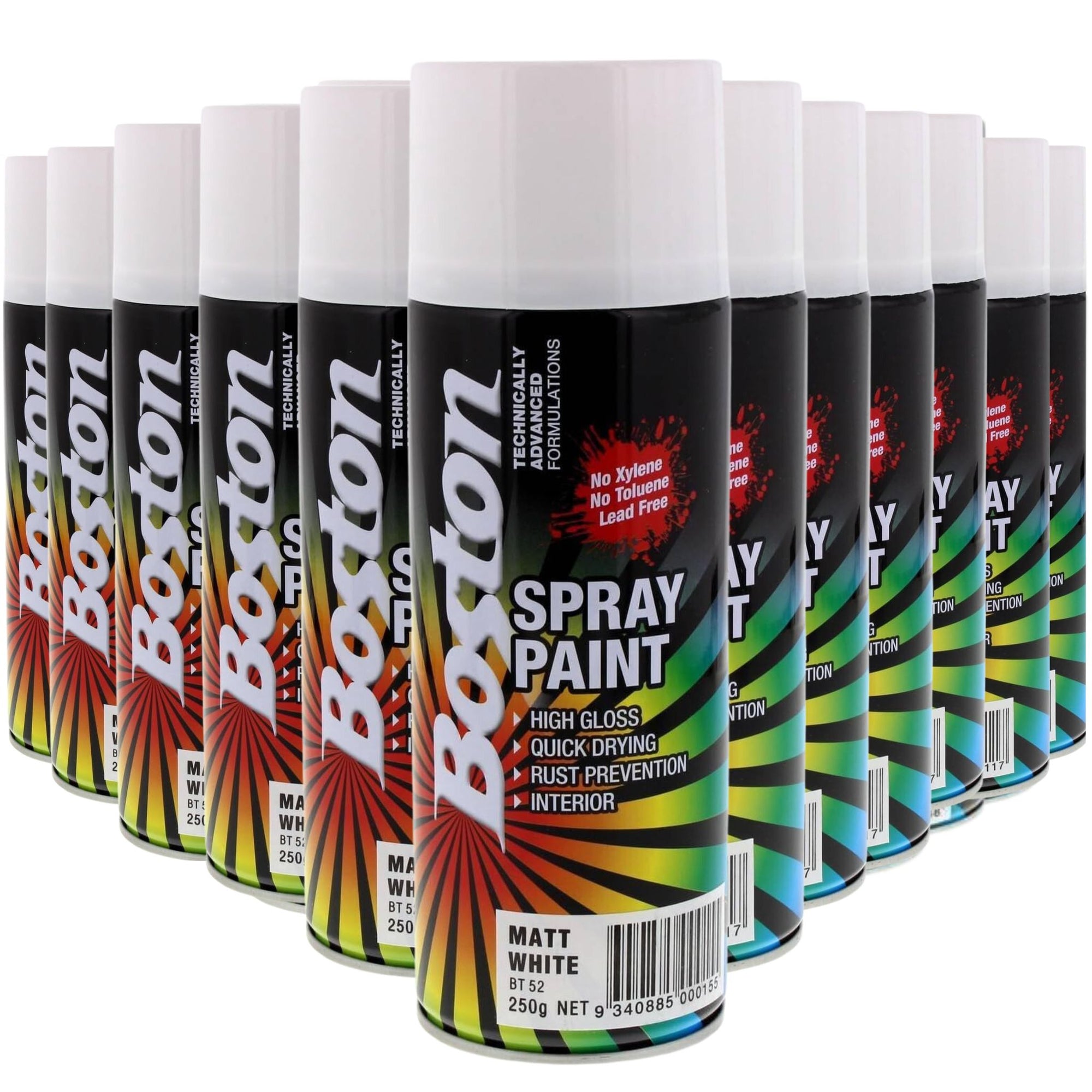 12 Cans | Boston Spray Paint Matt White 250g - South East Clearance Centre