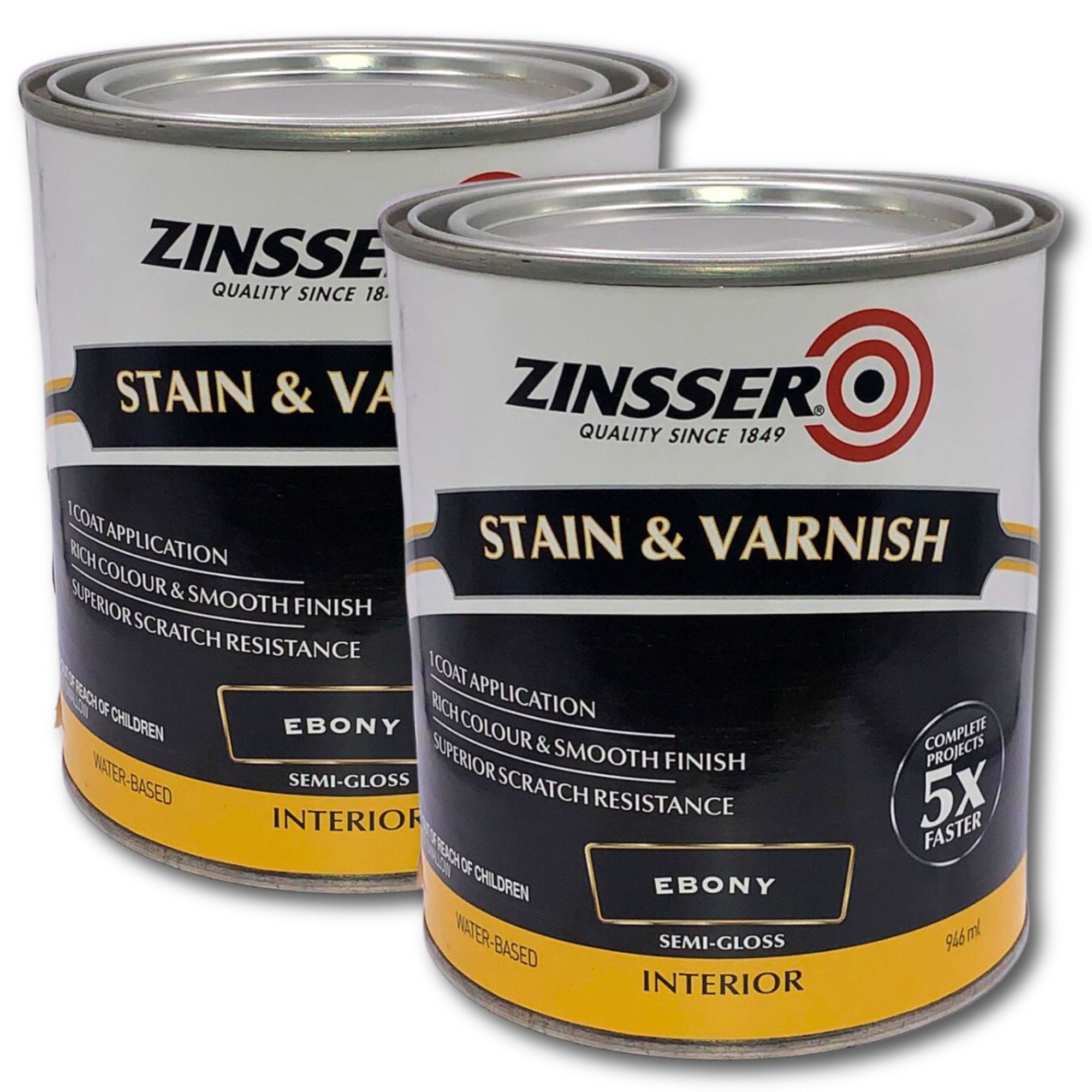 (2 PACK) - ZINSSER Stain & Varnish 946ml - RUSTOLEUM (Interior) - EBONY - South East Clearance Centre
