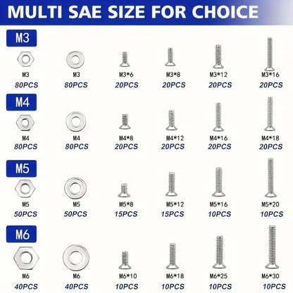 1575pc Stainless Steel Cross Flat Head Screw & Nut Assortment Set with Double-Sided Storage Box
