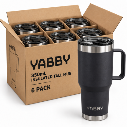 (6 Pack) 850ml Yabby Insulated Stainless Steel Tumbler With Handle - South East Clearance Centre