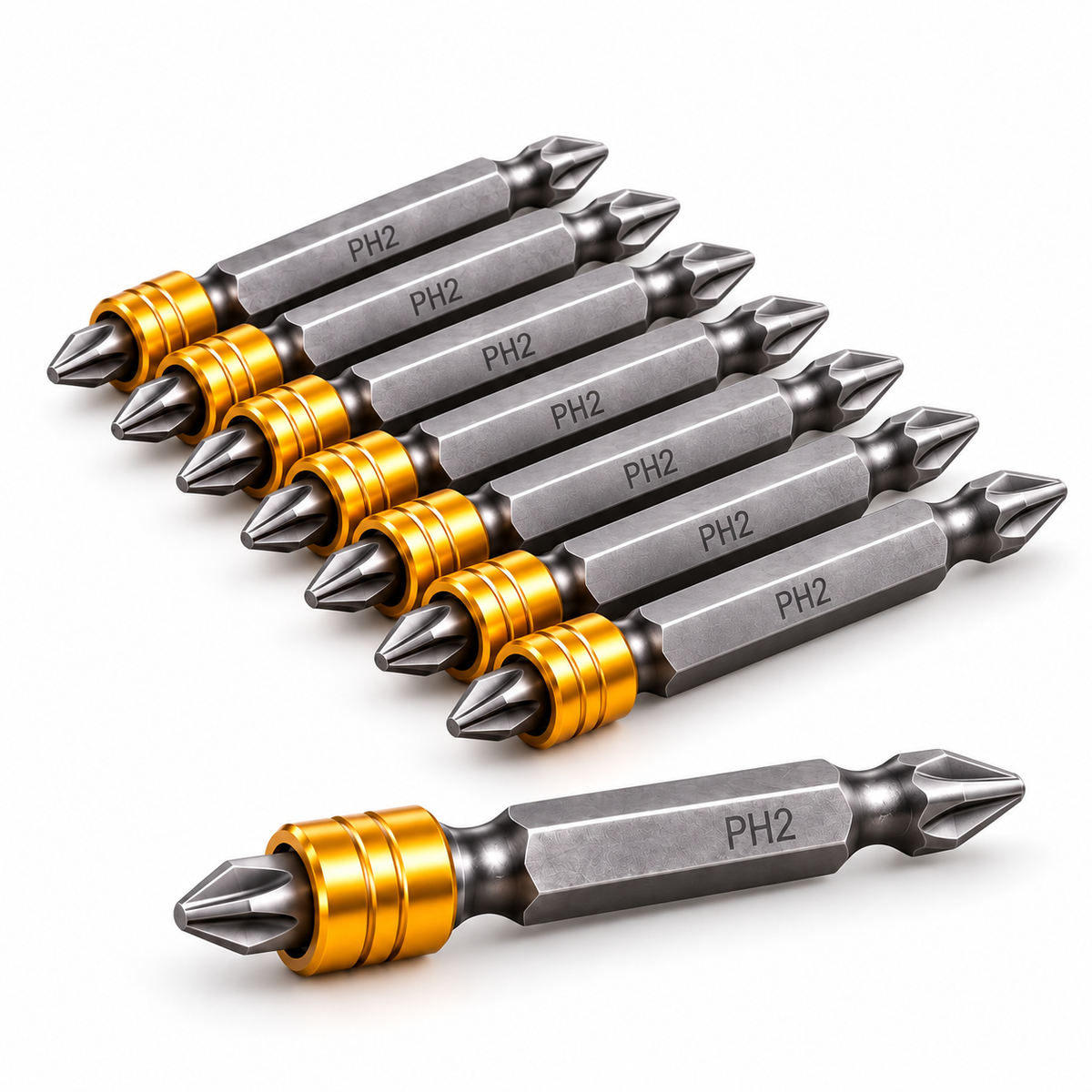 10-Pack PH2 Magnetic Screwdriver Bits – 65mm S2 Steel