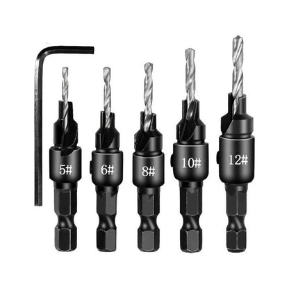 5 Piece Set Titanium coating Countersink Drill Woodworking Drill Bit Set Drilling Pilot Holes For Screw Sizes #5 #6 #8 #10 #12 - South East Clearance Centre