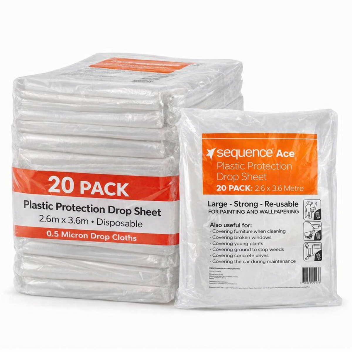 (20 Pack) Plastic Protection Drop Sheet 2.6m x 3.6m – 0.5 Micron Disposable Painting Drop Cloth