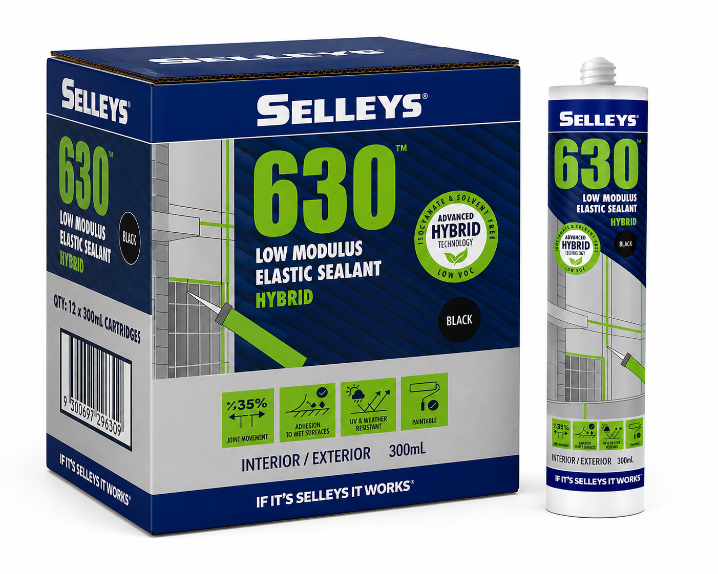 Selleys 630 Low Modulus Elastic Sealant - Black 300ml (Box of 12)