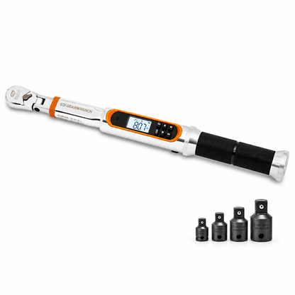 GEARWRENCH 85195 3/8" Drive 120XP Flex Head Electronic Torque Wrench With Angle with South Adapter Set