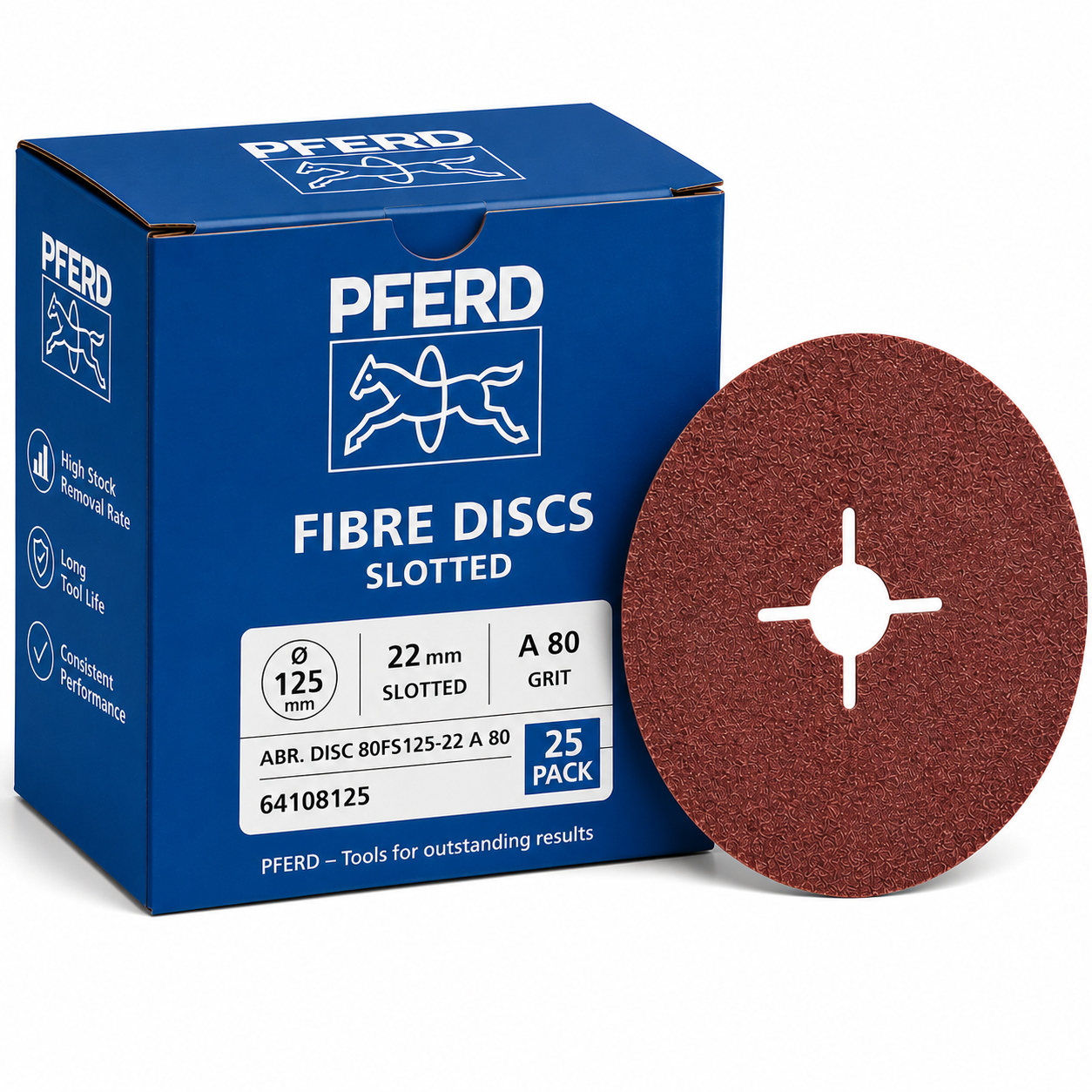 PFERD 125mm Aluminium Oxide Slotted Fibre Disc A80 Grit – 25 Pack