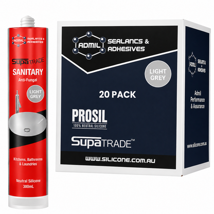 Admil SupaTrade Sanitary Kitchen Bathroom and Laundry Silicone - LIGHT GREY 300mL (20 Pack)