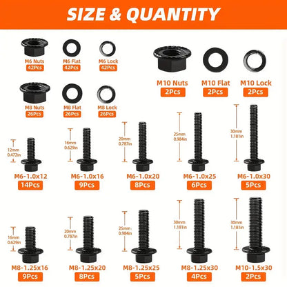 280-Piece Metric Flange Bolt Assortment Kit (M6 / M8 / M10 – 10.9 Grade Black)