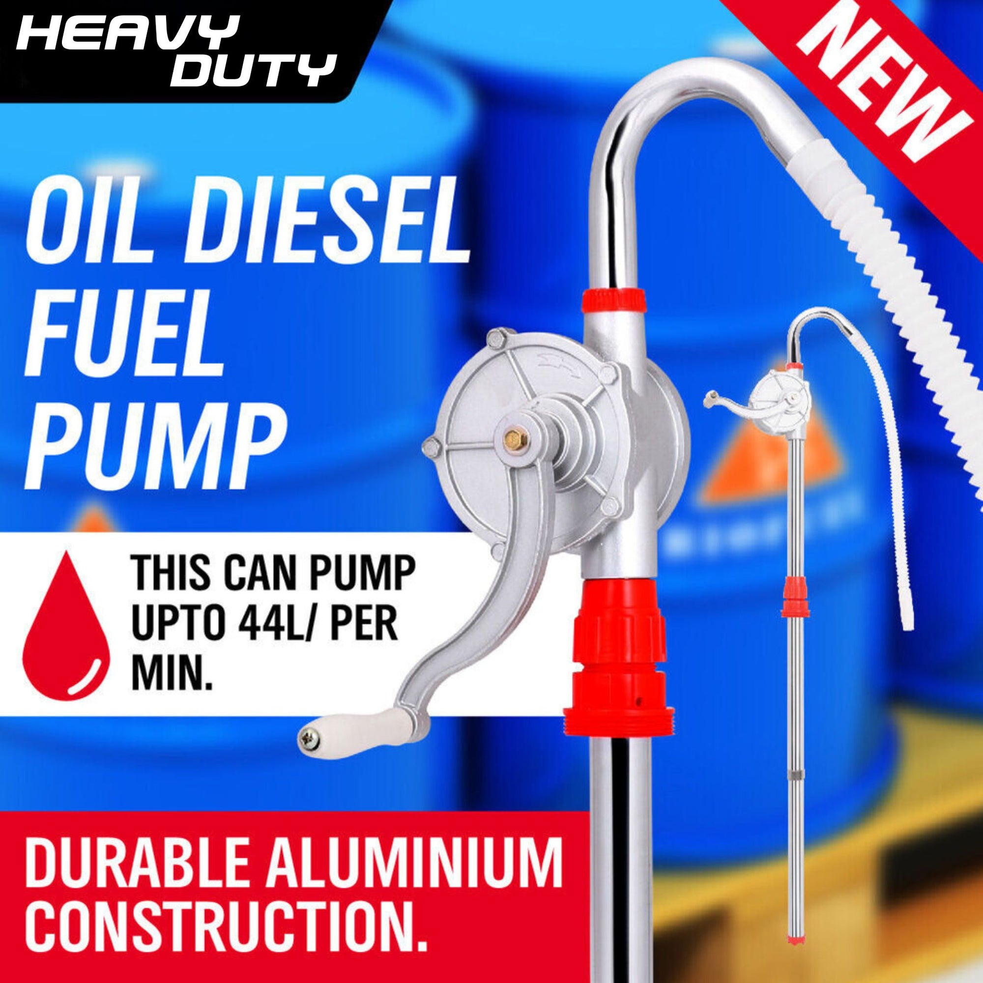 Aluminium Rotary Drum Pump Heavy Duty Oil 44 Gallon /205L Drum Barrel Hand Pump - South East Clearance Centre