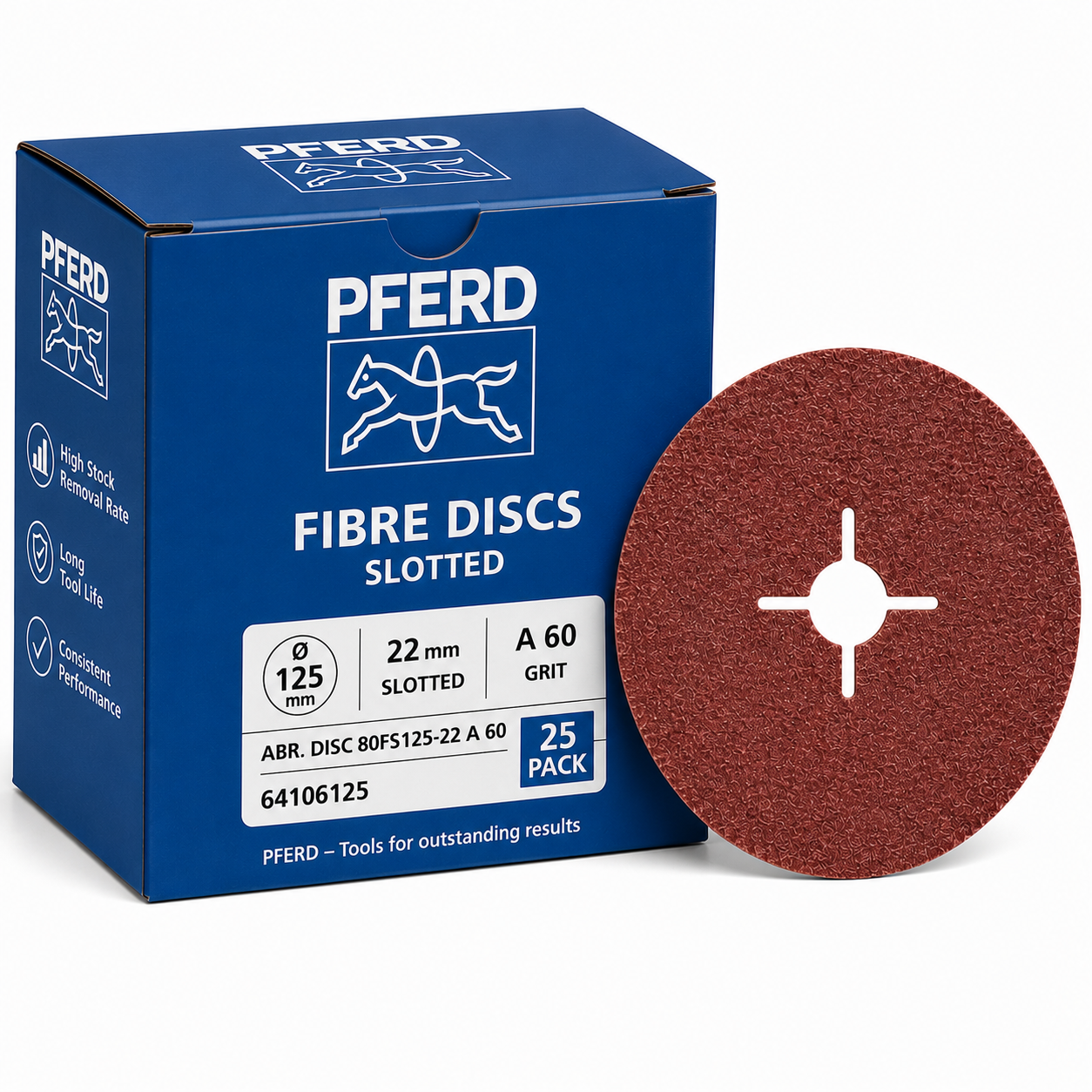 PFERD 125mm Aluminium Oxide Slotted Fibre Disc A60 Grit – 25 Pack