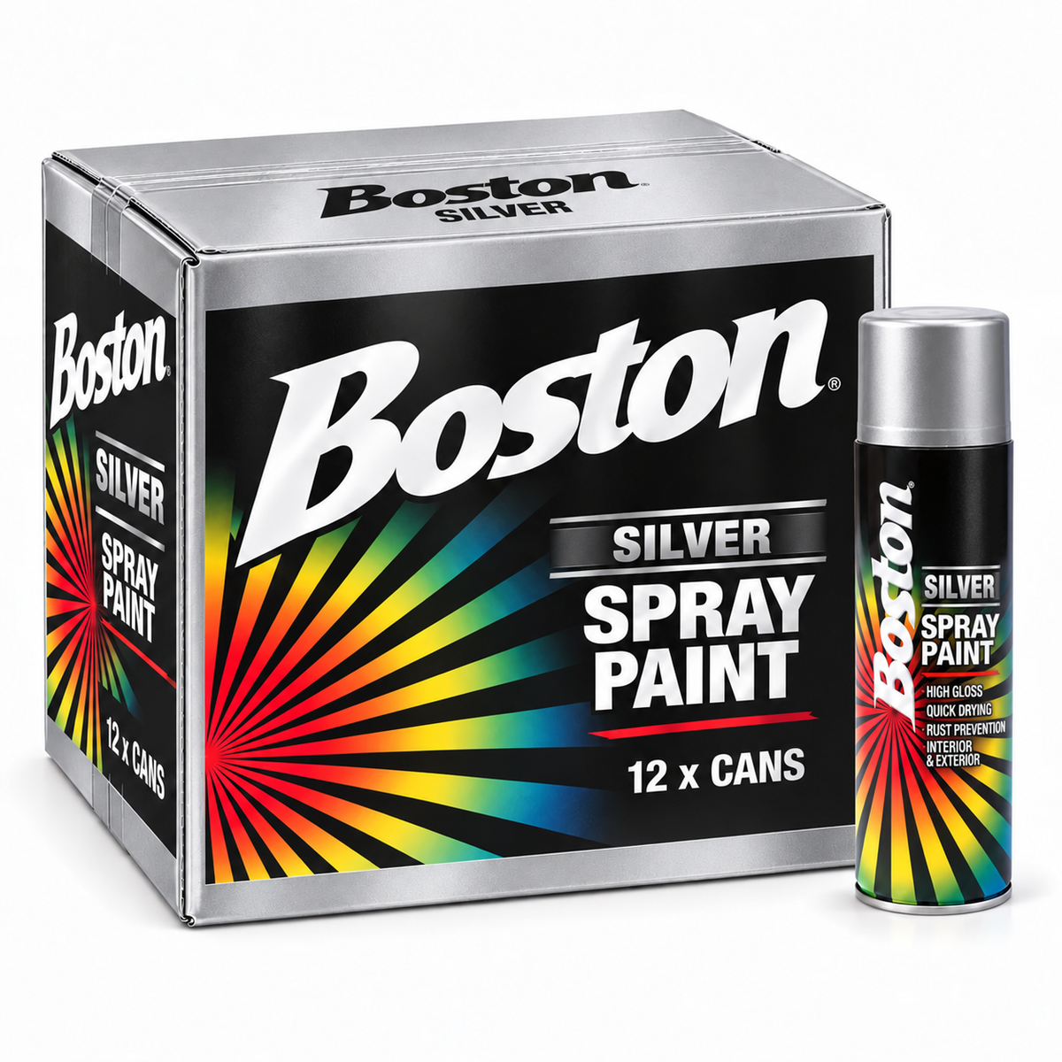 Boston BT50 Spray Paint Enamel 250g cans - SILVER