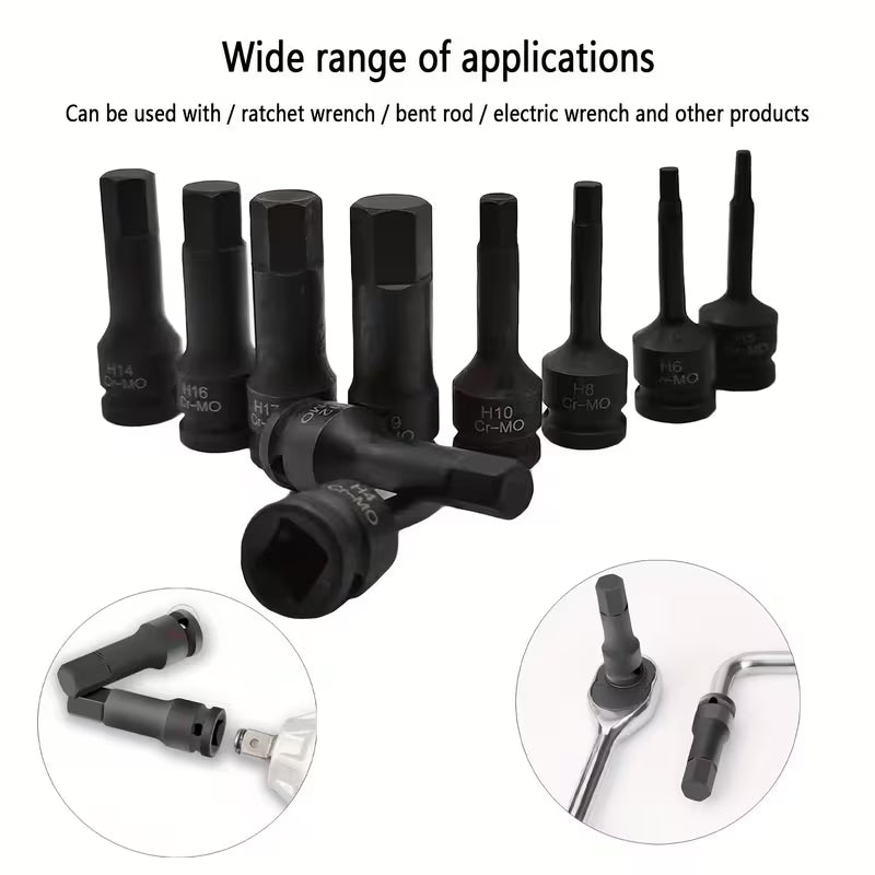 Master 10 Piece 1/2" Drive Impact Hex Bit Socket Set Metric 4mm–19mm Cr-Mo Allen Sockets with Storage Case - South East Clearance Centre