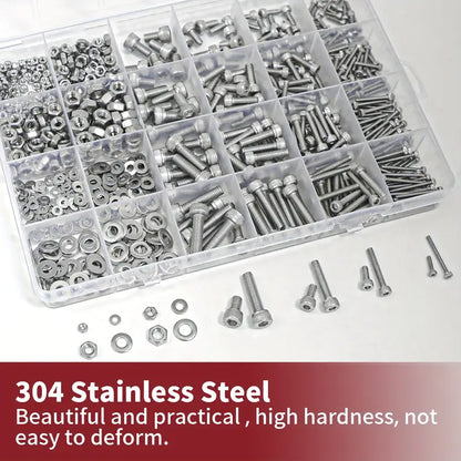 918-Piece Stainless Steel Nuts & Bolts Assortment Kit – M2, M3, M4, M5 Hex Head 304 Grade with Nuts & Washers - South East Clearance Centre