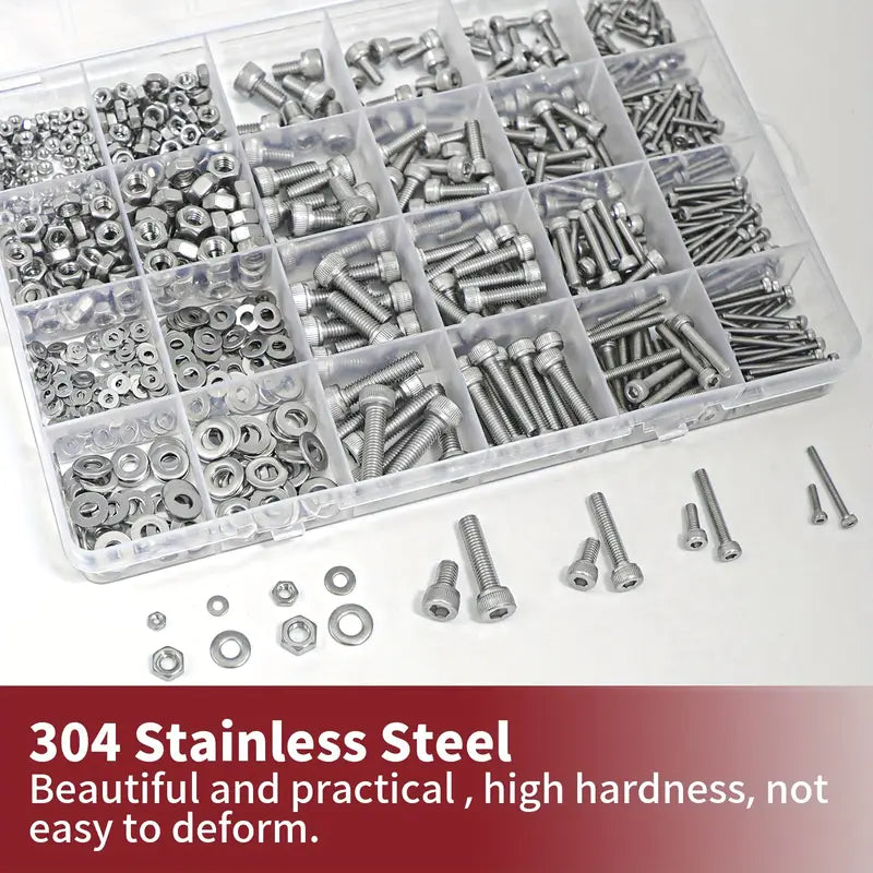 918-Piece Stainless Steel Nuts & Bolts Assortment Kit – M2, M3, M4, M5 Hex Head 304 Grade with Nuts & Washers - South East Clearance Centre