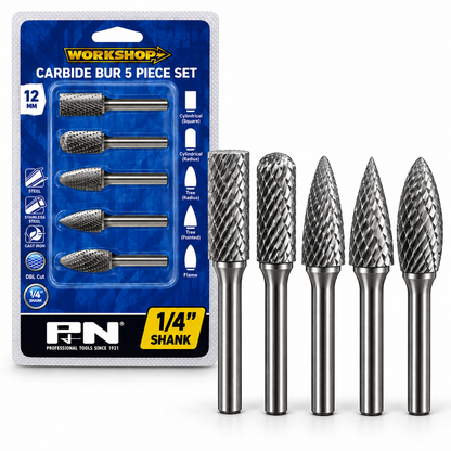 P&N Workshop Bur Set 5Pce 1/4″ Shank Double Cut VHM Bright – 918CRSET5S