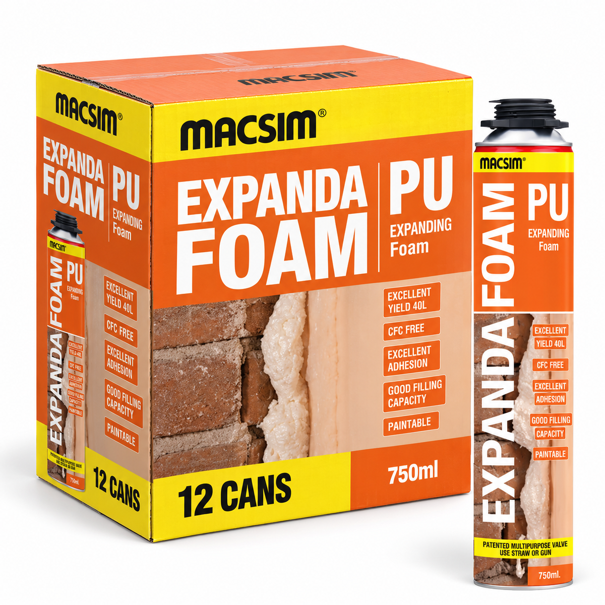 Macsim EXPANDING FOAM 750ML - Box of 12 (Straw or Gun)