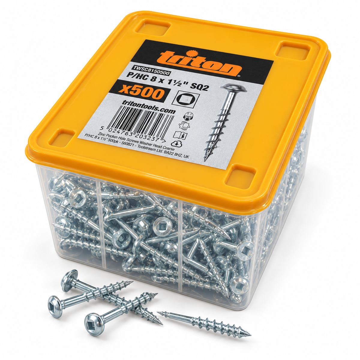 Triton Zinc Pocket-Hole Screws 8G x 38mm (1½") Washer Head Coarse – SQ2 – 500 Pack - South East Clearance Centre