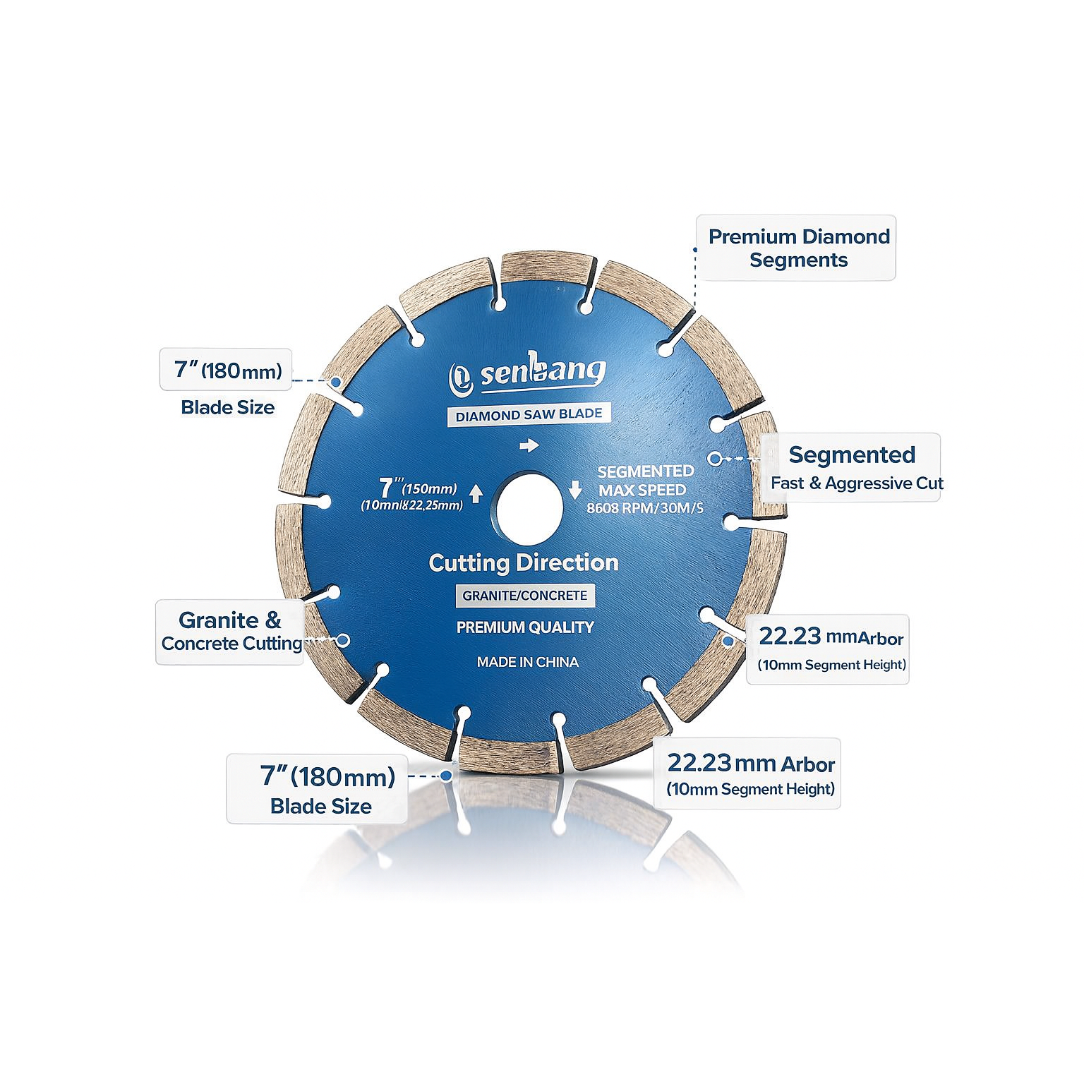 7" (180mm) Diamond Saw Blade – Segmented Concrete & Granite Cutting Disc (10mm x 22.23mm)