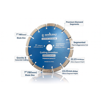 7" (180mm) Diamond Saw Blade – Segmented Concrete & Granite Cutting Disc (10mm x 22.23mm)